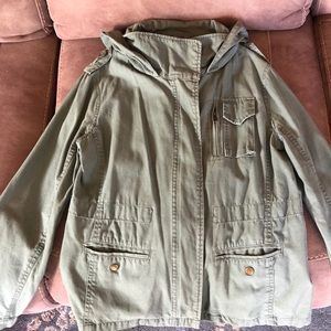 Army green hooded cargo jacket